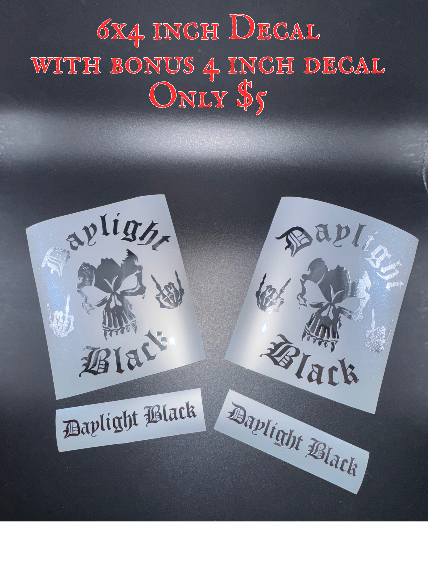 Daylight Black 6x4 inch Skull Decal with Bonus 4 inch decal