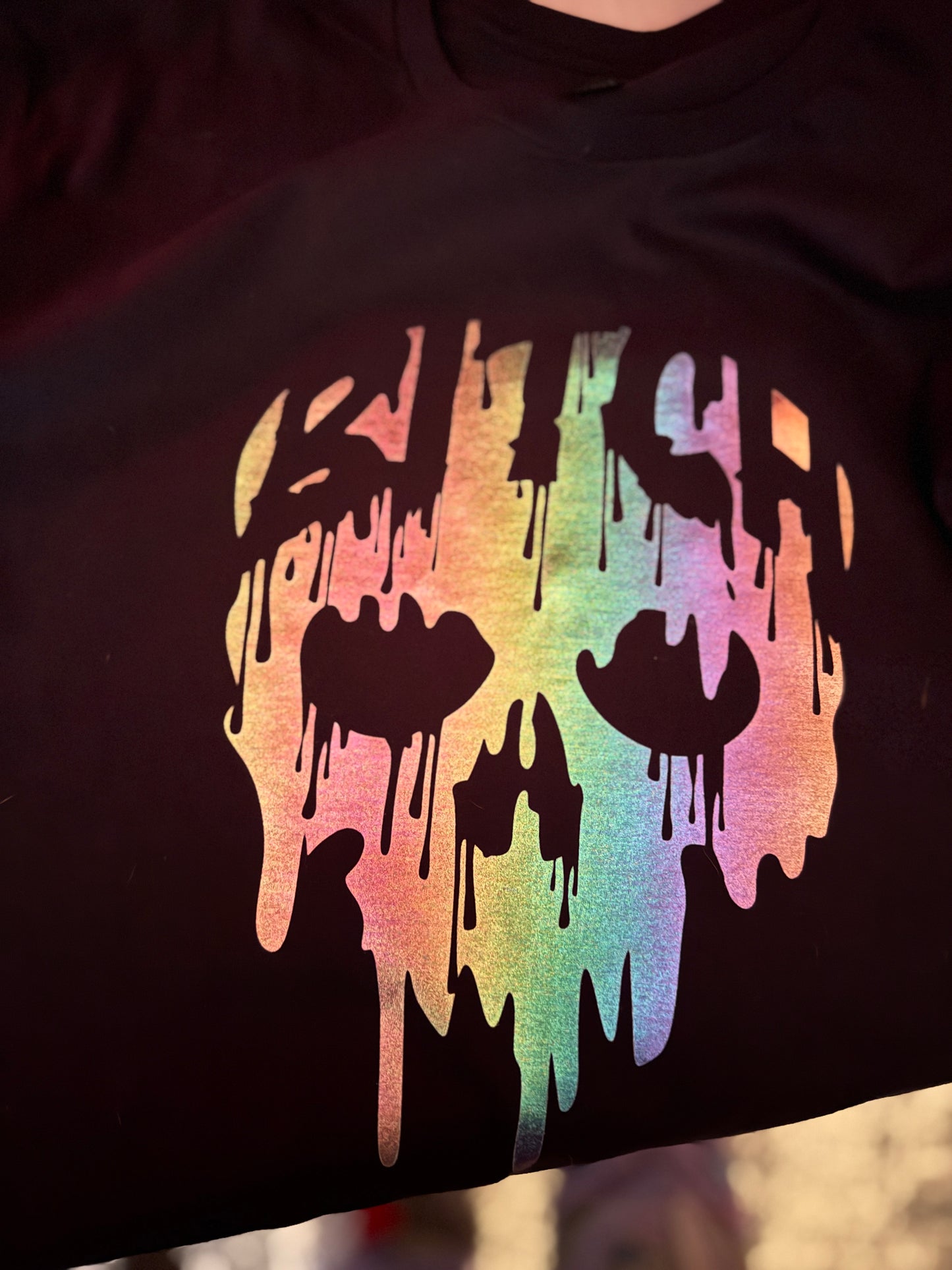 Holographic Dripping BITCH Skull T Shirt