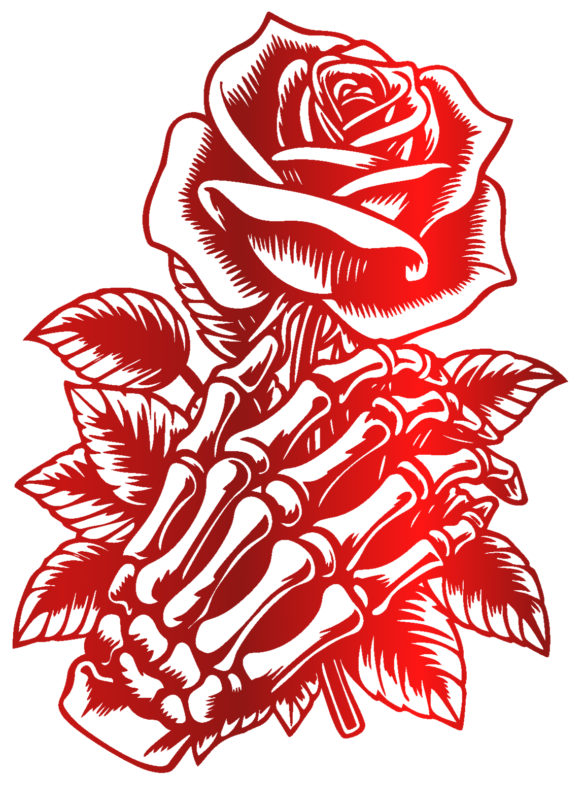 Skeleton Hand Holding Rose Decal 10 inch