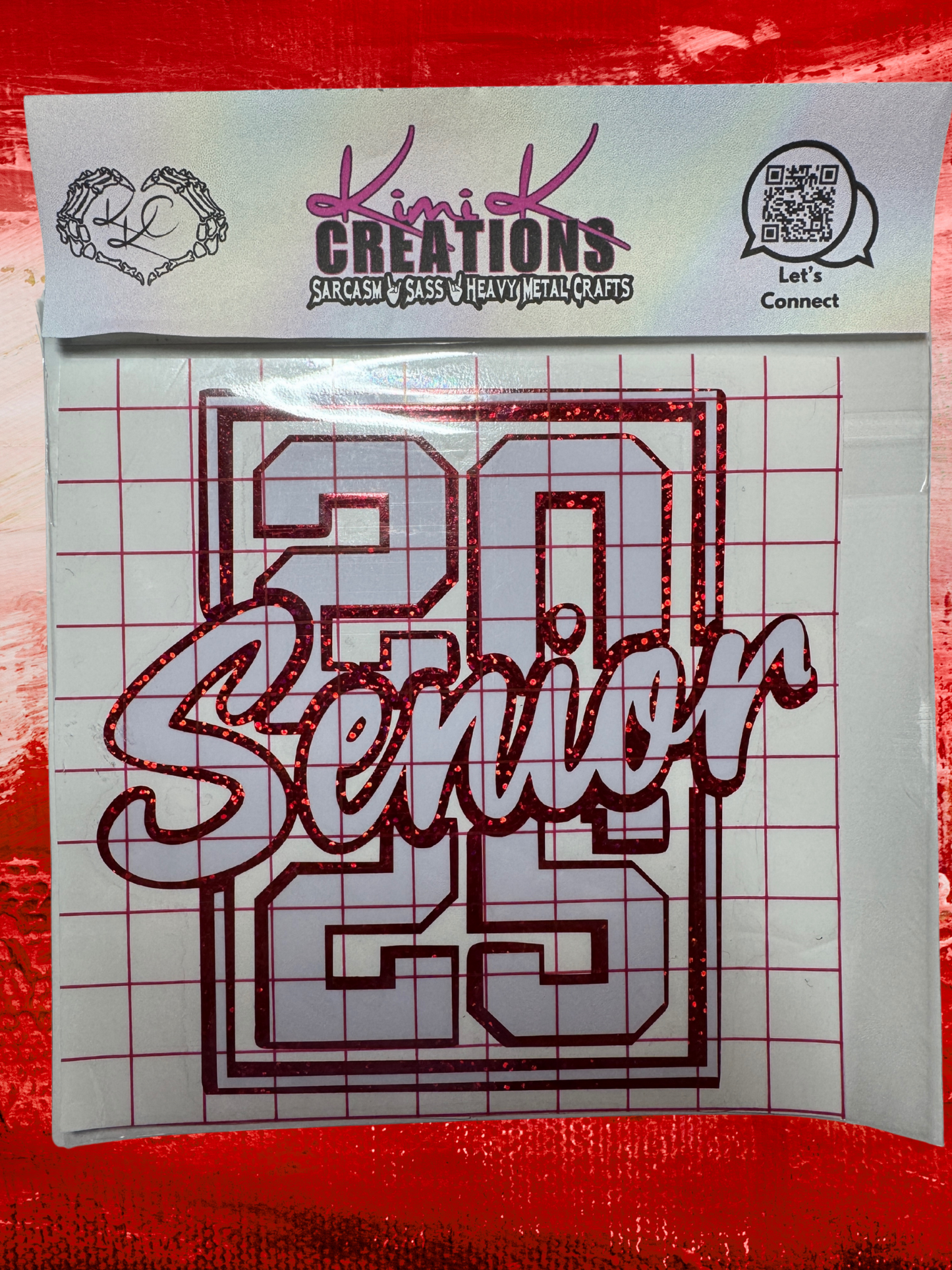 Senior 25 stacked glitter red outline