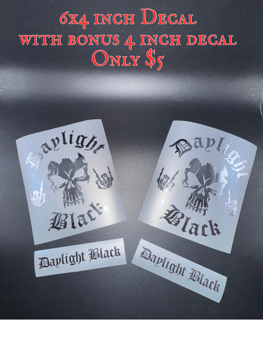 Daylight Black 6x4 inch Skull Decal with Bonus 4 inch decal