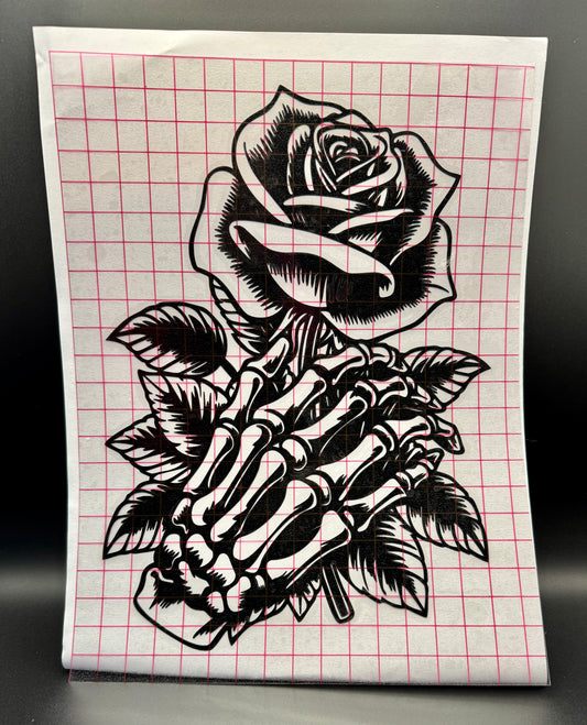 Skeleton  Hand Holding Rose Decal 10 inch