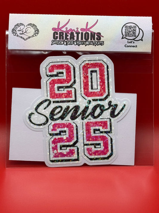 Senior 2025 Pink glitter effect vinyl sticker 3x3