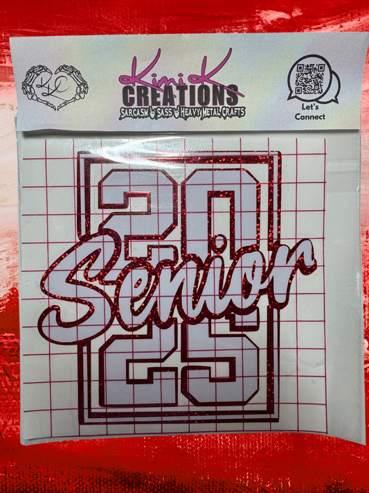 Senior 25 stacked glitter red outline